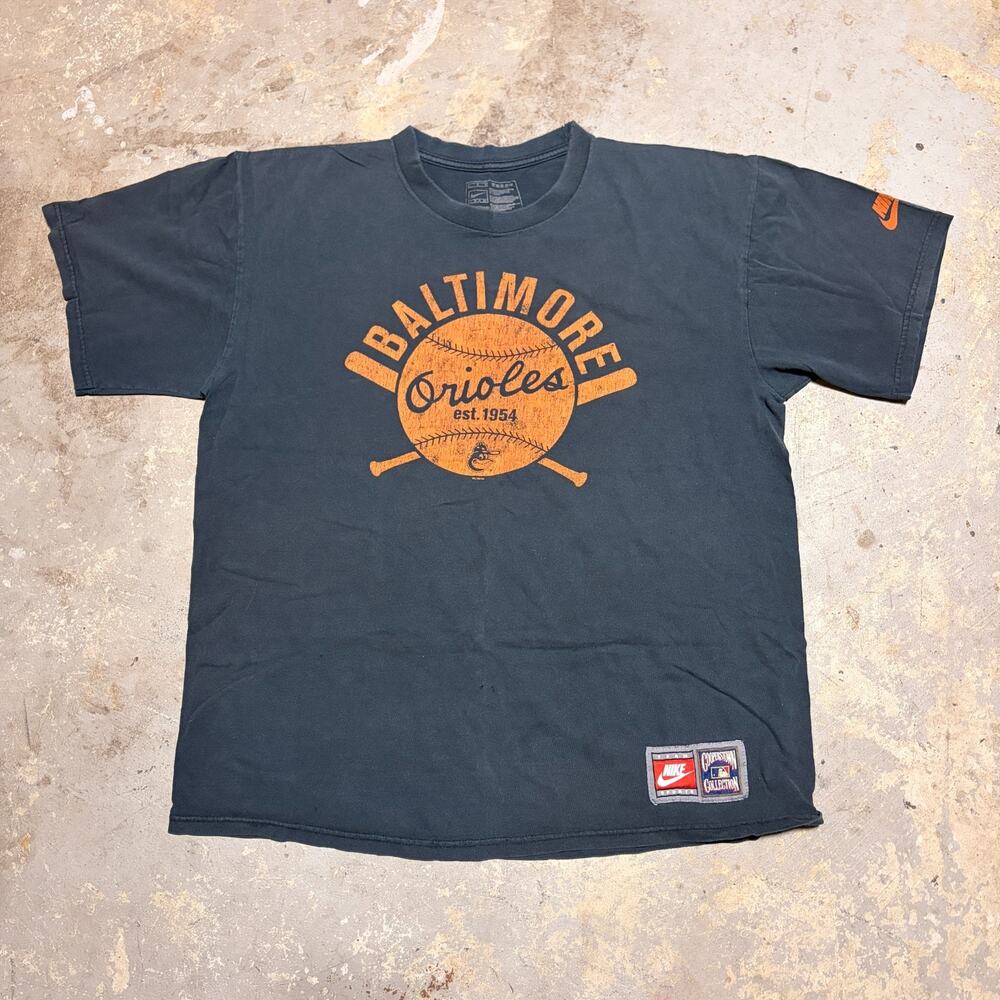 Vintage Nike Baltimore Orioles MLB Shirt Mens L Cooperstown Collection Black Tee